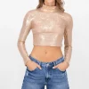 Top Manga Larga Mesh Foil