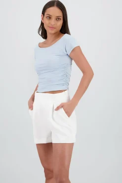 Top off shoulder con manga detalle drapeado