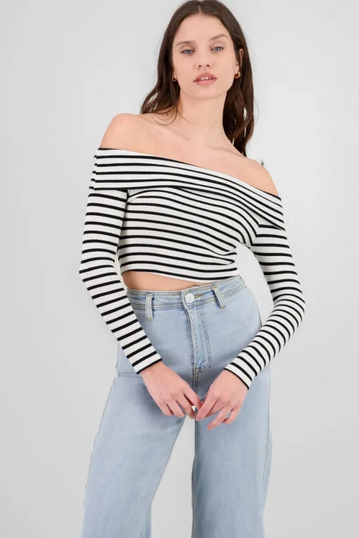 Top sin hombros rayas textura