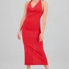 Vestido maxi cuello halter cascada