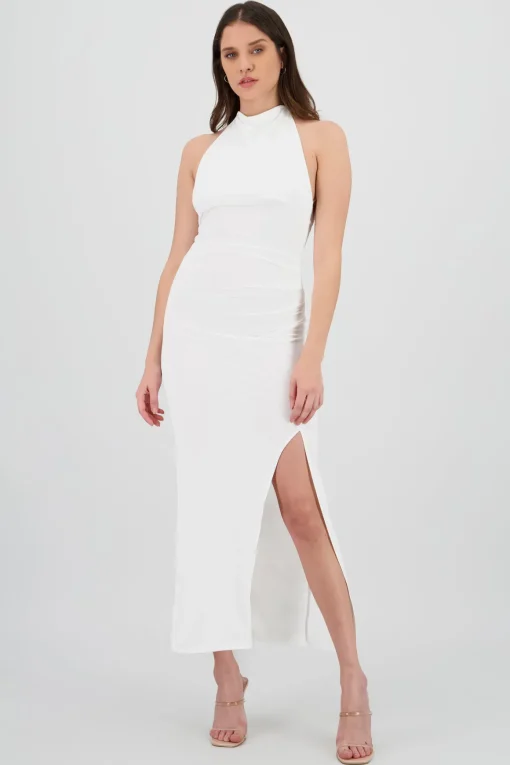 Vestido maxi halter drapeado
