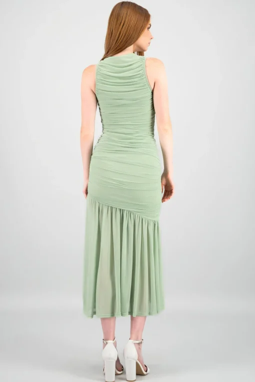 Vestido maxi mesh fruncido