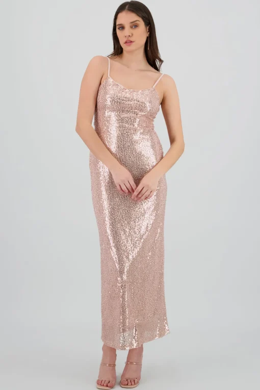 Vestido maxi tirantes lentejuelas