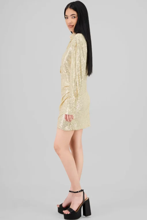 Vestido mini brillos manga larga