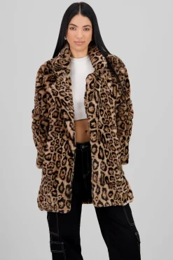 Abrigo largo peluche animal print