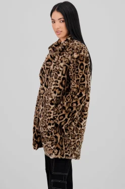 Abrigo largo peluche animal print