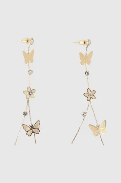 Aretes Mariposa Flor Largos