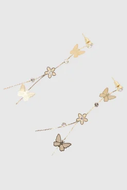 Aretes Mariposa Flor Largos