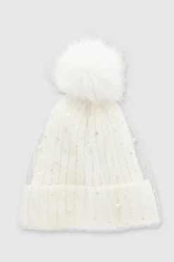 Beanie tejido punto perlas estrellas