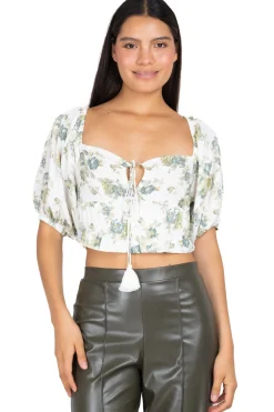 Blusa abertura cintas flores