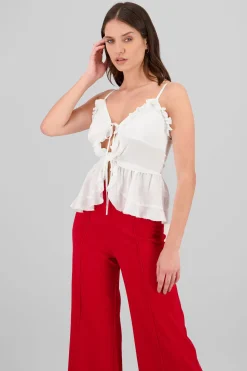 Blusa abertura moño olanes