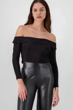 Blusa brillos off shoulder manga larga
