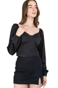 Blusa bustier manga larga satín