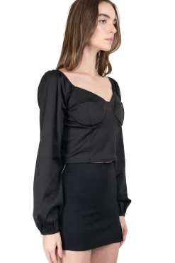 Blusa bustier manga larga satín