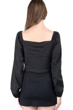 Blusa bustier manga larga satín