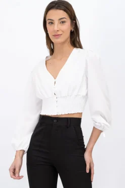 Blusa cintura smock escote v