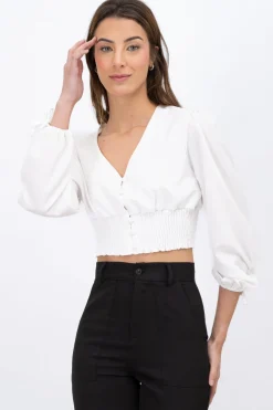 Blusa cintura smock escote v