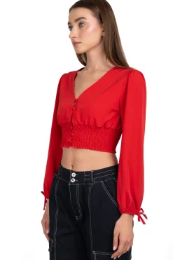 Blusa cintura smock escote v