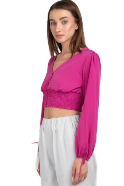 Blusa cintura smock escote v