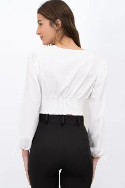 Blusa cintura smock escote v