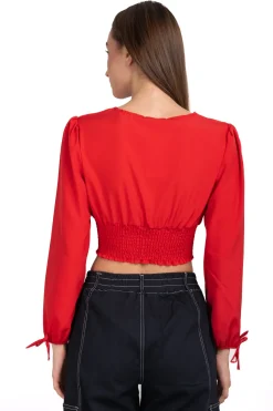 Blusa cintura smock escote v