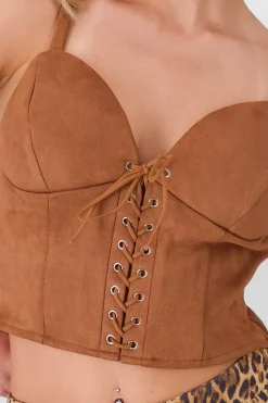 Blusa corset de gamuza con lace up