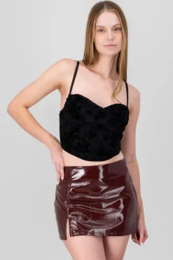 Blusa corset mesh flock con cuello drapeado