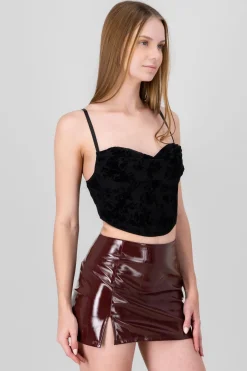 Blusa corset mesh flock con cuello drapeado