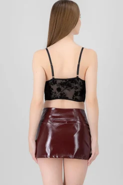 Blusa corset mesh flock con cuello drapeado