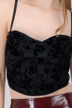 Blusa corset mesh flock con cuello drapeado