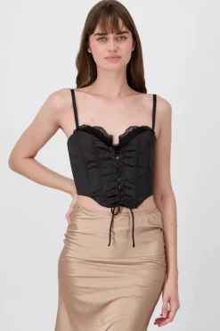 Blusa corset satin con lace up
