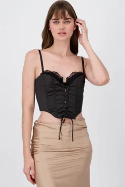 Blusa corset satin con lace up