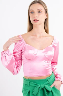 Blusa crop bustier satín