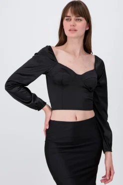 Blusa crop bustier satín
