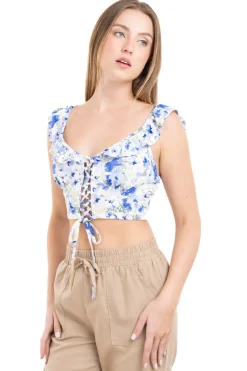 Blusa crop floreado lace up