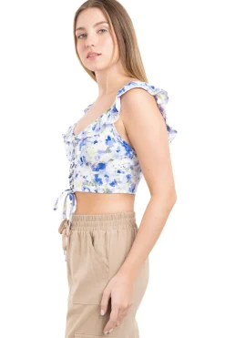 Blusa crop floreado lace up