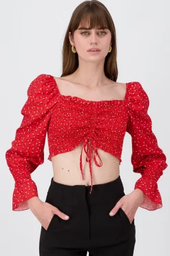 Blusa crop flores manga larga