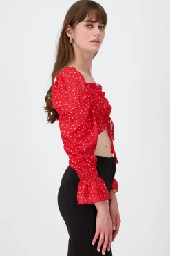 Blusa crop flores manga larga