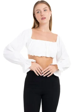 Blusa crop manga larga abullonada