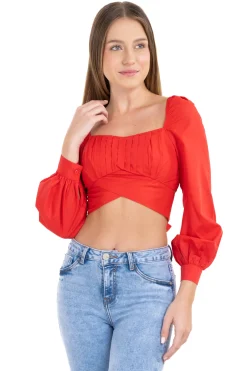 Blusa crop manga larga abullonada