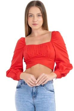 Blusa crop manga larga abullonada