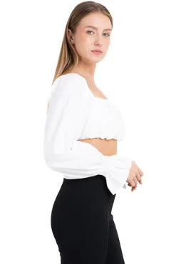 Blusa crop manga larga abullonada