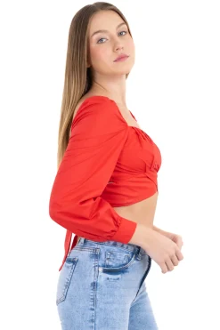 Blusa crop manga larga abullonada
