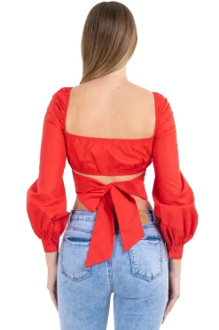 Blusa crop manga larga abullonada