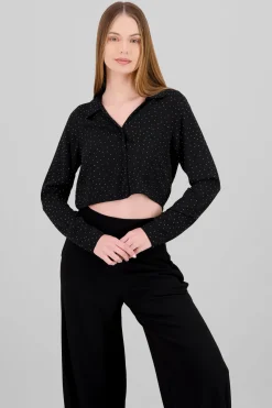 Blusa crop manga larga con brillos Hypsters