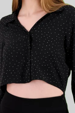 Blusa crop manga larga con brillos Hypsters