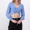 Blusa Crop Manga Larga Flores