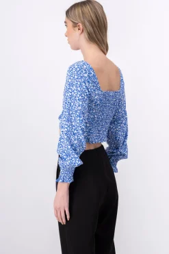 Blusa Crop Manga Larga Flores