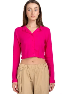 Blusa crop manga larga lisa