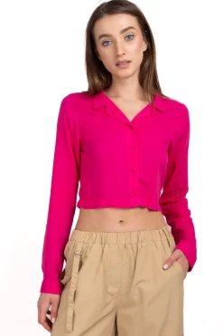 Blusa crop manga larga lisa